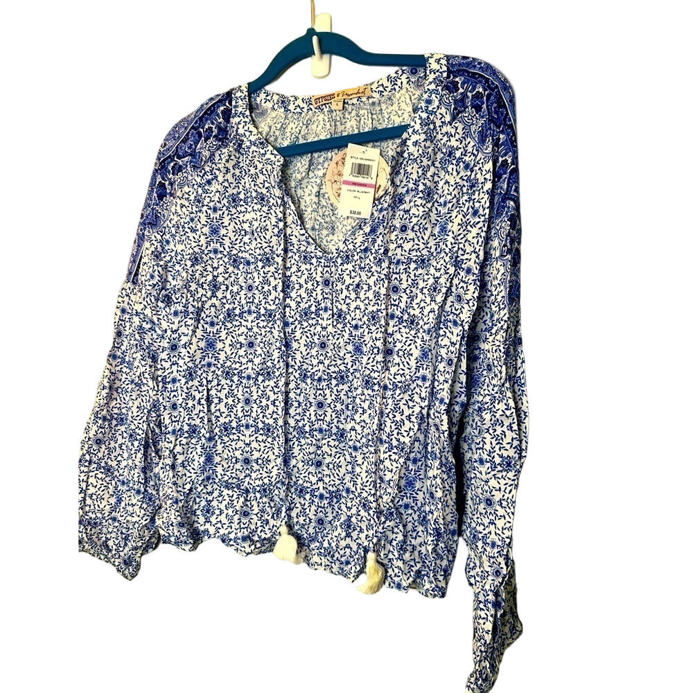 Gypsy and moondust NET blouse blue and white large